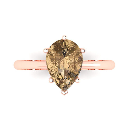 2 cttw Zirconia Simulated Champagne Diamond Solitaire  Engagement Ring - Solid Rose Gold (VVS1, Pear Cut,10x7mm)
