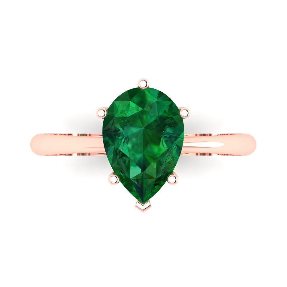 2 cttw Simulated Emerald Solitaire  Engagement Ring - Solid Gold (Pear Cut,10x7mm)
