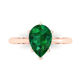 2. ct Brilliant Pear Cut Simulated Emerald Stone Rose Gold Solitaire Ring