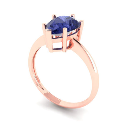 2 cttw Simulated Tanzanite Solitaire  Engagement Ring - Solid Gold (Pear Cut,10x7mm)