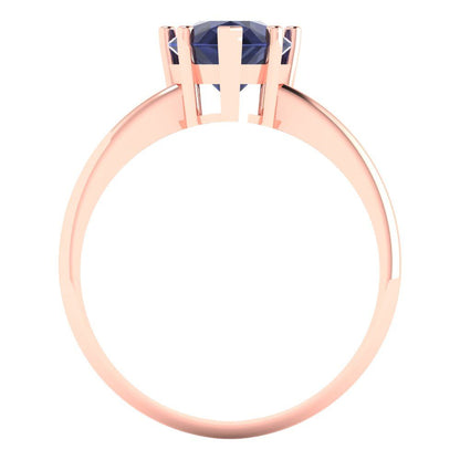 2 cttw Simulated Blue Sapphire Solitaire  Engagement Ring - Solid Gold (Pear Cut,10x7mm)