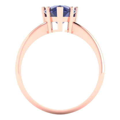 2 cttw Simulated Tanzanite Solitaire  Engagement Ring - Solid Gold (Pear Cut,10x7mm)