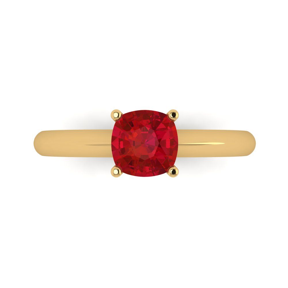 1 cttw Simulated Pink Tourmaline Solitaire  Engagement Ring - Solid Yellow Gold (VVS1, Cushion Cut,6mm)