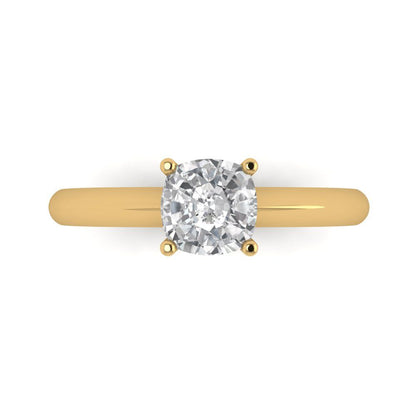 1 cttw Zirconia Simulated Diamond Solitaire  Engagement Ring - Solid Yellow Gold (VVS1, Cushion Cut,6mm)