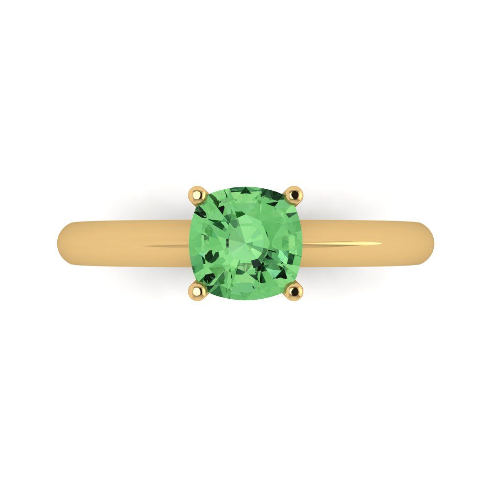 1 cttw Zirconia Simulated Green Diamond Solitaire  Engagement Ring - Solid Gold (VVS1, Cushion Cut,6mm)