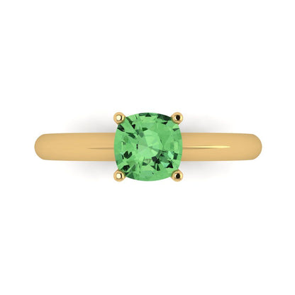 1 cttw Zirconia Simulated Green Diamond Solitaire  Engagement Ring - Solid Gold (VVS1, Cushion Cut,6mm)