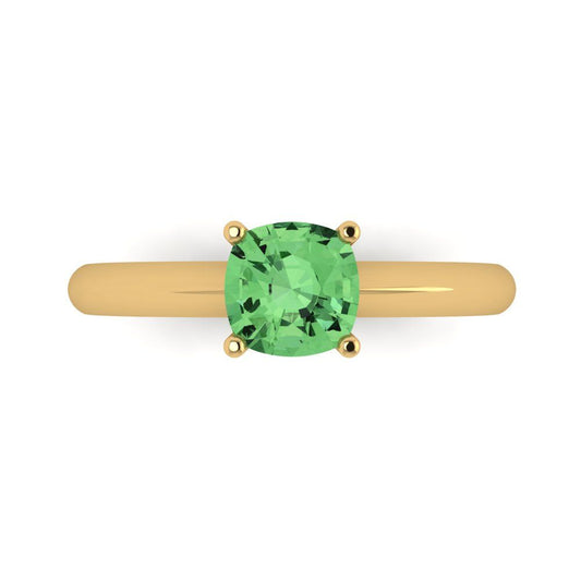 1 cttw Zirconia Simulated Green Diamond Solitaire  Engagement Ring - Solid Yellow Gold (VVS1, Cushion Cut,6mm)