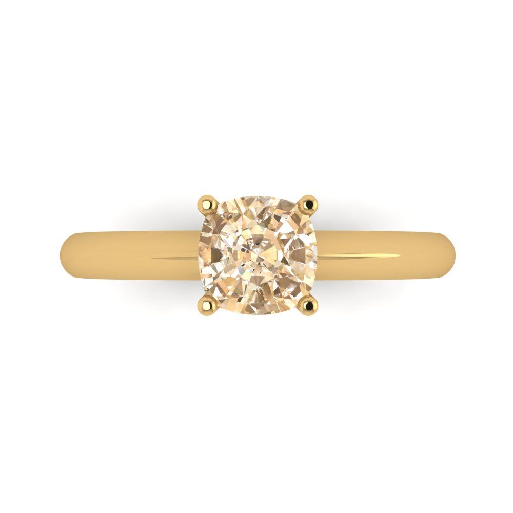 1 cttw Natural Morganite Solitaire  Engagement Ring - Solid Yellow Gold (VVS1, Cushion Cut,6mm)