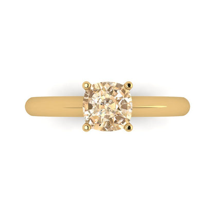 1 cttw Natural Morganite Solitaire  Engagement Ring - Solid Yellow Gold (VVS1, Cushion Cut,6mm)