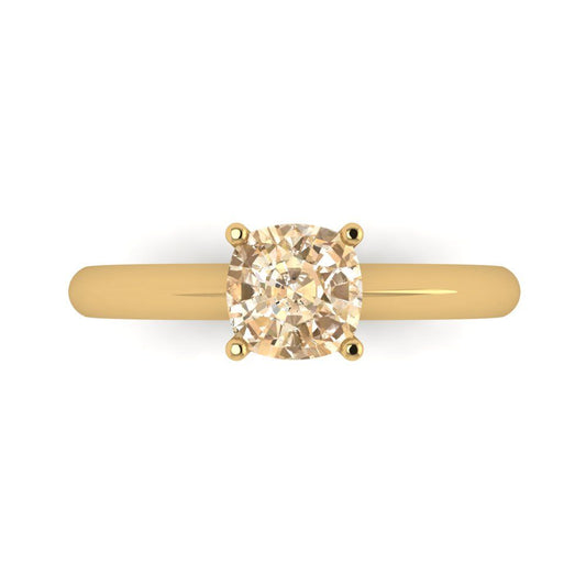 1 cttw Natural Morganite Solitaire  Engagement Ring - Solid Yellow Gold (VVS1, Cushion Cut,6mm)