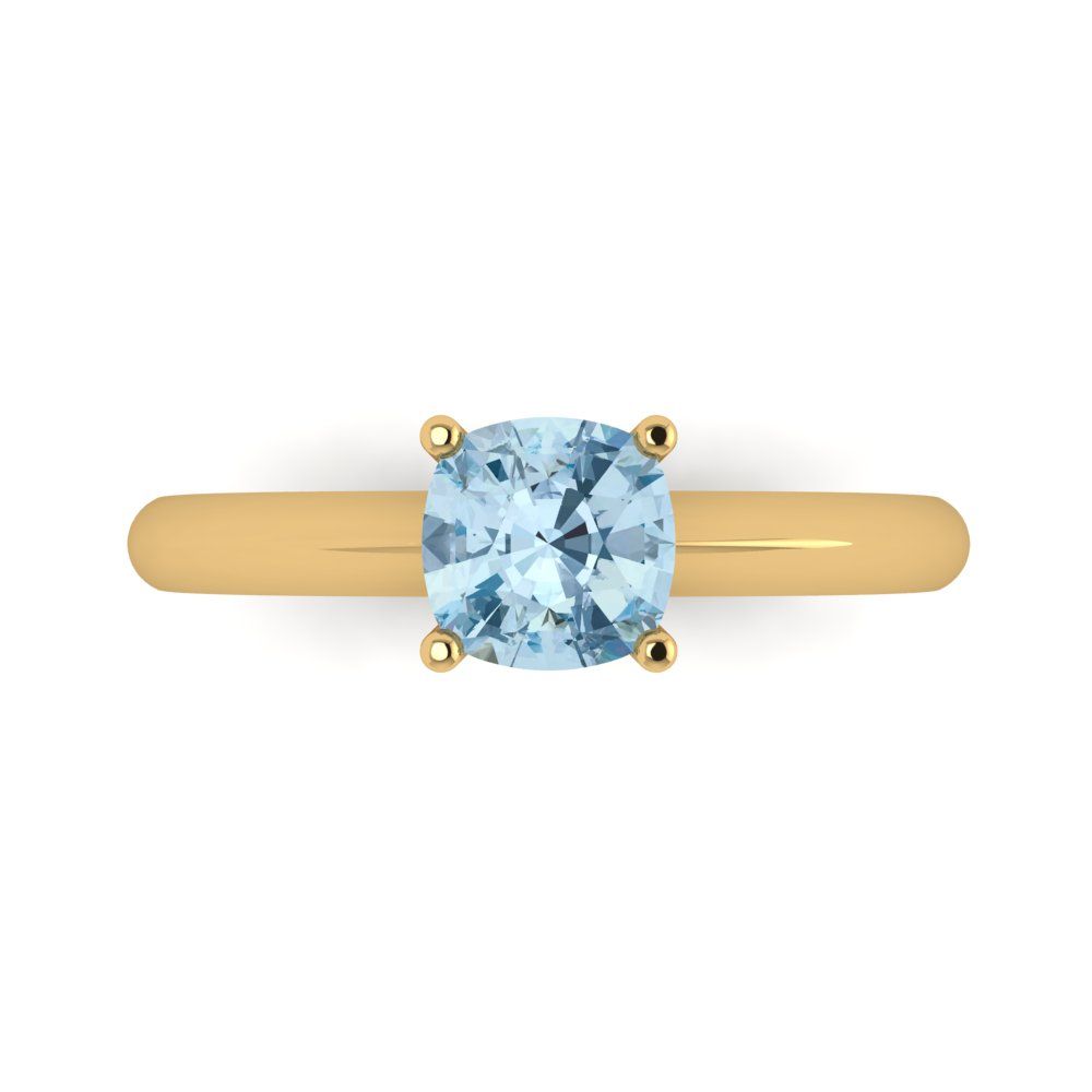 1 cttw Natural Sky Blue Topaz Solitaire  Engagement Ring - Solid Gold (Cushion Cut,6mm)