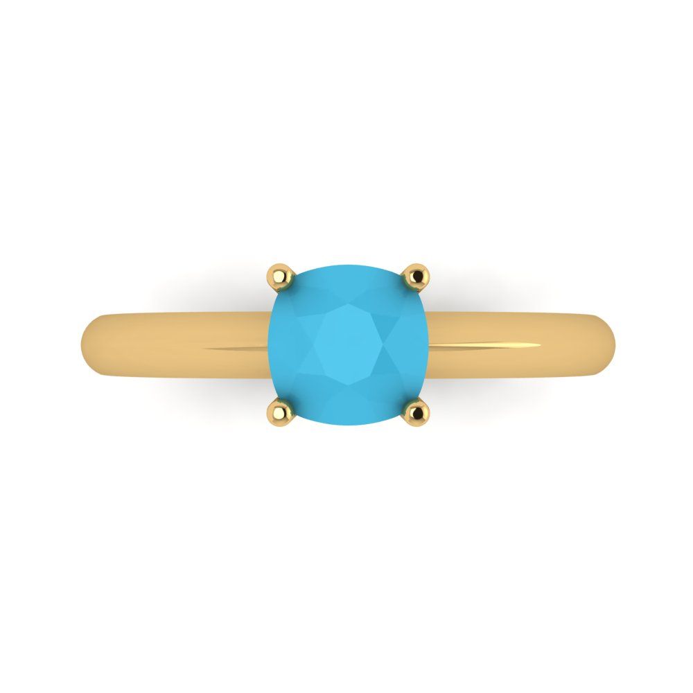 1 cttw Simulated Turquoise Solitaire  Engagement Ring - Solid Yellow Gold (VVS1, Cushion Cut,6mm)