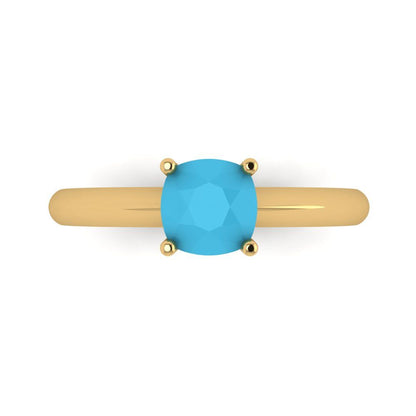 1 cttw Simulated Turquoise Solitaire  Engagement Ring - Solid Yellow Gold (VVS1, Cushion Cut,6mm)