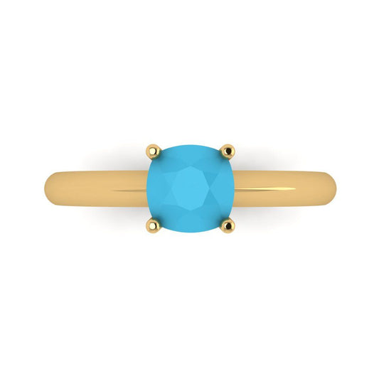 1 cttw Simulated Turquoise Solitaire  Engagement Ring - Solid Yellow Gold (VVS1, Cushion Cut,6mm)
