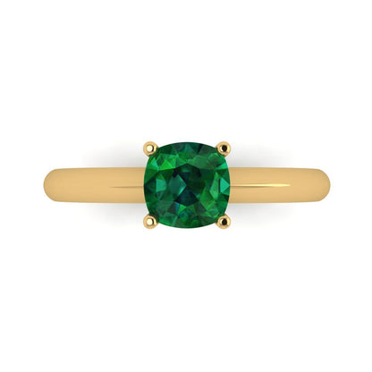 1 cttw Simulated Emerald Solitaire  Engagement Ring - Solid Yellow Gold (VVS1, Cushion Cut,6mm)