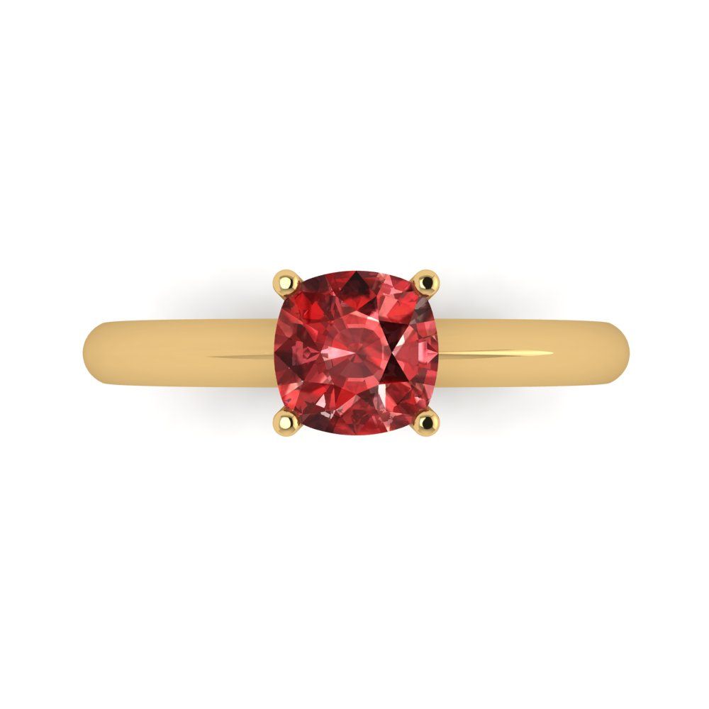 1 cttw Natural Garnet Solitaire  Engagement Ring - Solid Yellow Gold (VVS1, Cushion Cut,6mm)