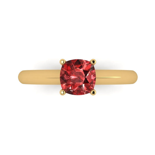 1 cttw Natural Garnet Solitaire  Engagement Ring - Solid Yellow Gold (VVS1, Cushion Cut,6mm)