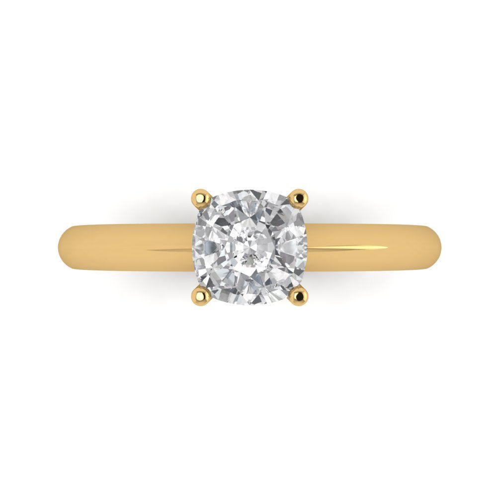 1 cttw Moissanite Solitaire  Engagement Ring - Solid Yellow Gold (VVS1, Cushion Cut,6mm)