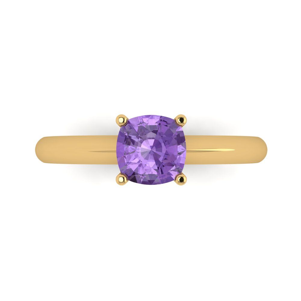 1 cttw Simulated Alexandrite Solitaire  Engagement Ring - Solid Yellow Gold (VVS1, Cushion Cut,6mm)