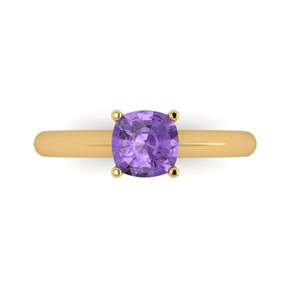 1 cttw Simulated Alexandrite Solitaire  Engagement Ring - Solid Yellow Gold (VVS1, Cushion Cut,6mm)
