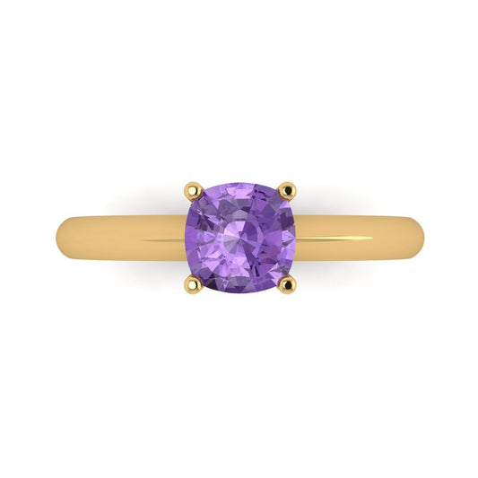 1 cttw Simulated Alexandrite Solitaire  Engagement Ring - Solid Yellow Gold (VVS1, Cushion Cut,6mm)