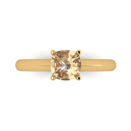1 cttw Yellow Moissanite Solitaire  Engagement Ring - Solid Yellow Gold (VVS1, Cushion Cut,6mm)
