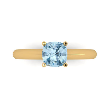 1 cttw Natural Aquamarine Solitaire  Engagement Ring - Solid Gold (Cushion Cut,6mm)