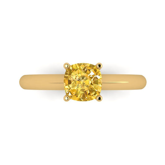 1 cttw Natural Citrine Solitaire  Engagement Ring - Solid Yellow Gold (VVS1, Cushion Cut,6mm)