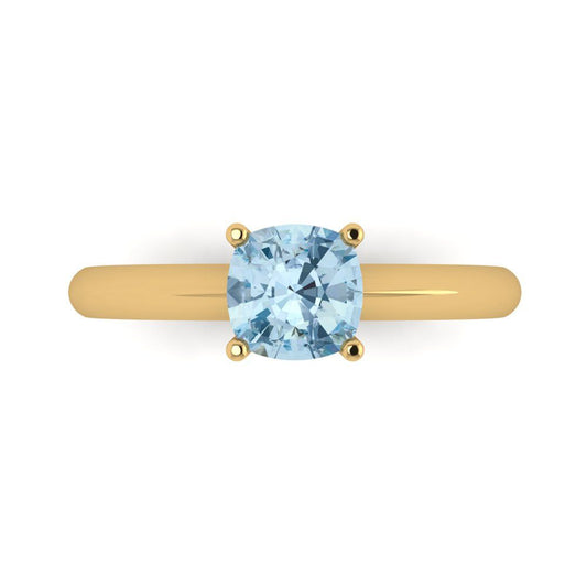 1 cttw Zirconia Simulated Blue Diamond Solitaire  Engagement Ring - Solid Yellow Gold (VVS1, Cushion Cut,6mm)