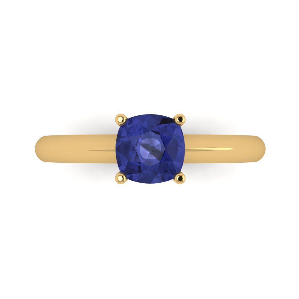 1 cttw Simulated Tanzanite Solitaire  Engagement Ring - Solid Yellow Gold (VVS1, Cushion Cut,6mm)