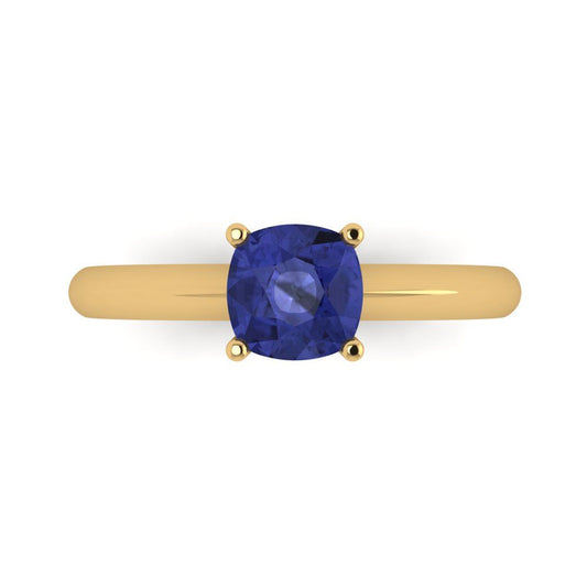 1 cttw Simulated Tanzanite Solitaire  Engagement Ring - Solid Yellow Gold (VVS1, Cushion Cut,6mm)