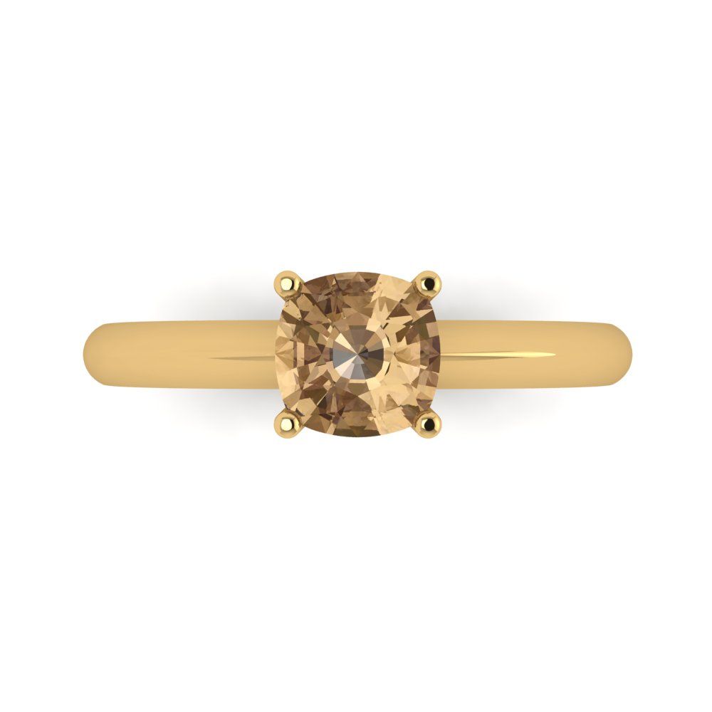 1 cttw Zirconia Simulated Champagne Diamond Solitaire  Engagement Ring - Solid Yellow Gold (VVS1, Cushion Cut,6mm)
