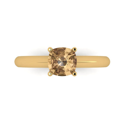 1 cttw Zirconia Simulated Champagne Diamond Solitaire  Engagement Ring - Solid Yellow Gold (VVS1, Cushion Cut,6mm)
