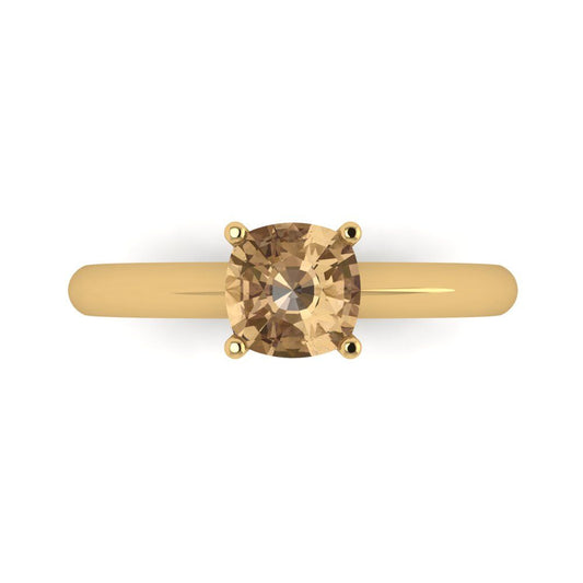 1 cttw Zirconia Simulated Champagne Diamond Solitaire  Engagement Ring - Solid Yellow Gold (VVS1, Cushion Cut,6mm)