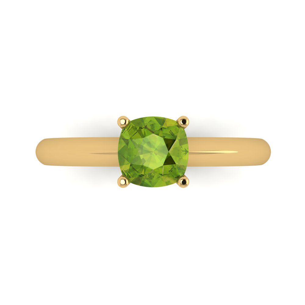 1 cttw Natural Peridot Solitaire  Engagement Ring - Solid Yellow Gold (VVS1, Cushion Cut,6mm)