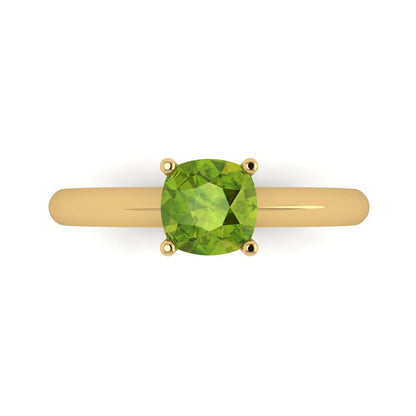 1 cttw Natural Peridot Solitaire  Engagement Ring - Solid Yellow Gold (VVS1, Cushion Cut,6mm)