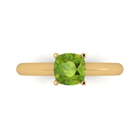 1 cttw Natural Peridot Solitaire  Engagement Ring - Solid Yellow Gold (VVS1, Cushion Cut,6mm)