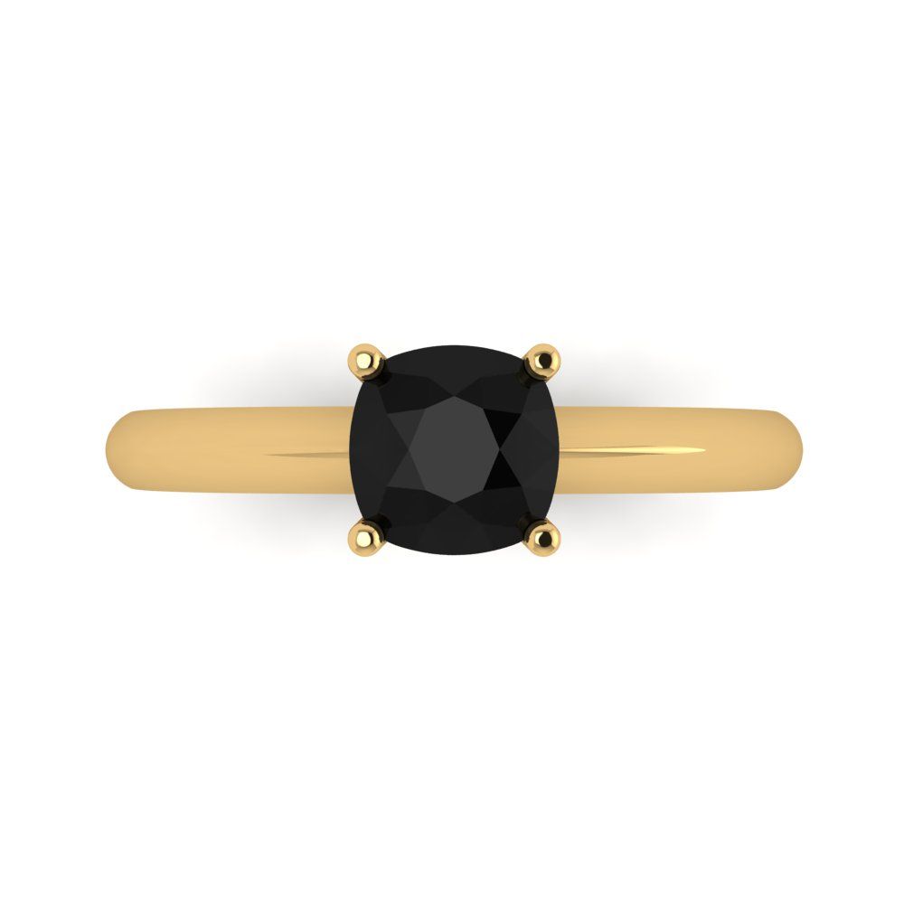 1 cttw Natural Onyx Solitaire  Engagement Ring - Solid Yellow Gold (VVS1, Cushion Cut,6mm)