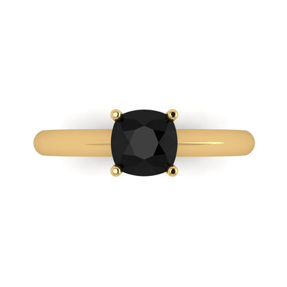 1 cttw Natural Onyx Solitaire  Engagement Ring - Solid Yellow Gold (VVS1, Cushion Cut,6mm)