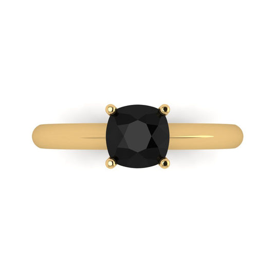 1 cttw Natural Onyx Solitaire  Engagement Ring - Solid Yellow Gold (VVS1, Cushion Cut,6mm)