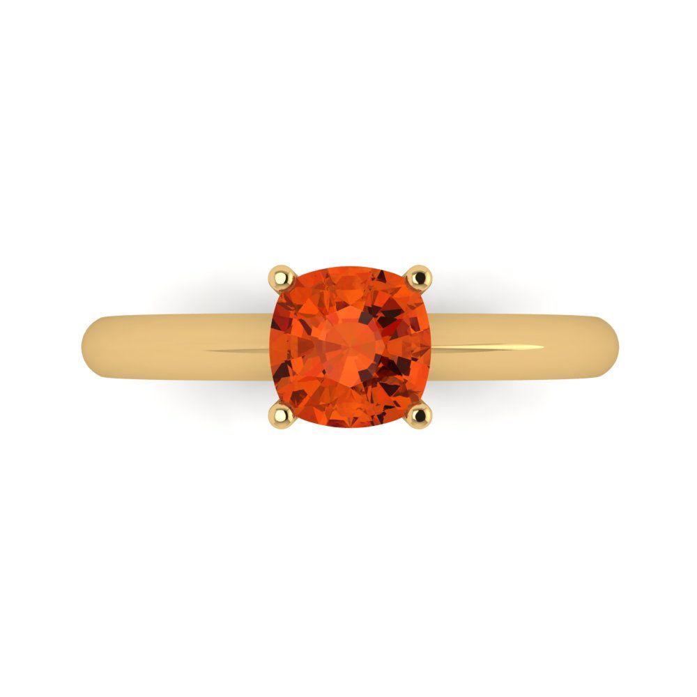 1 cttw Zirconia Simulated Red Diamond Solitaire  Engagement Ring - Solid Yellow Gold (VVS1, Cushion Cut,6mm)