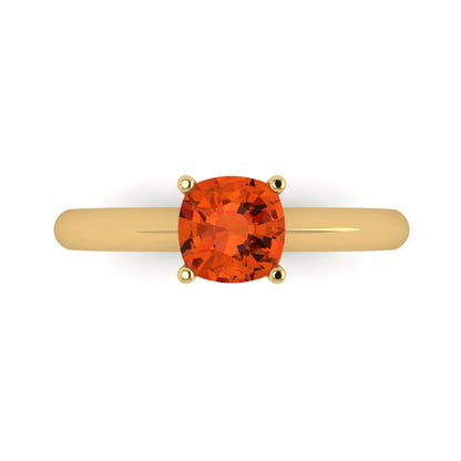 1 cttw Zirconia Simulated Red Diamond Solitaire  Engagement Ring - Solid Yellow Gold (VVS1, Cushion Cut,6mm)