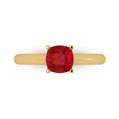 1 cttw Simulated Ruby Solitaire  Engagement Ring - Solid Gold (Cushion Cut,6mm)