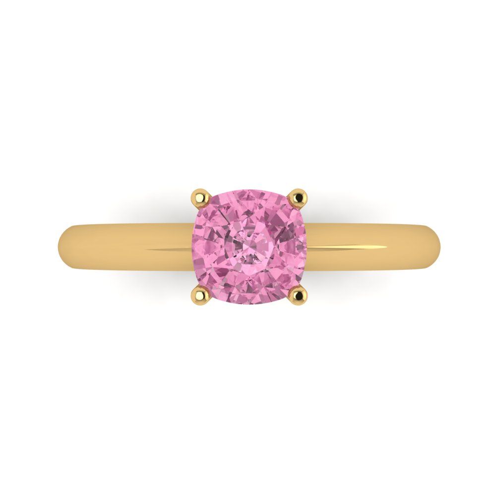 1 cttw Zirconia Simulated Pink Diamond Solitaire  Engagement Ring - Solid Yellow Gold (VVS1, Cushion Cut,6mm)
