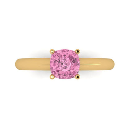 1 cttw Zirconia Simulated Pink Diamond Solitaire  Engagement Ring - Solid Yellow Gold (VVS1, Cushion Cut,6mm)