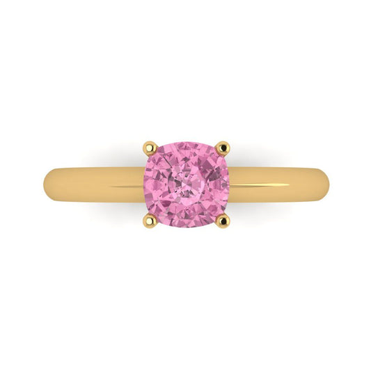 1 cttw Zirconia Simulated Pink Diamond Solitaire  Engagement Ring - Solid Yellow Gold (VVS1, Cushion Cut,6mm)