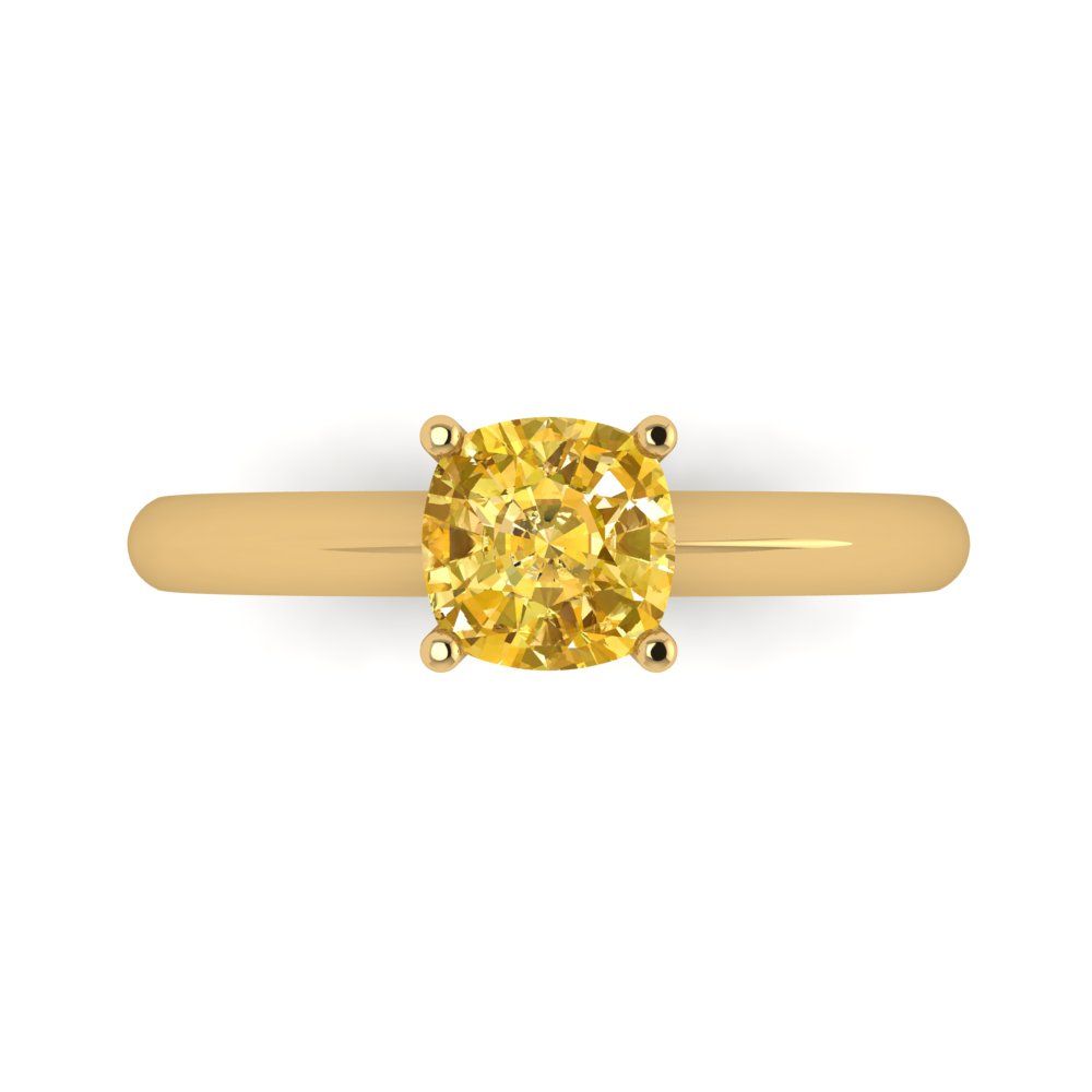 1 cttw Zirconia Simulated Yellow Diamond Solitaire  Engagement Ring - Solid Yellow Gold (VVS1, Cushion Cut,6mm)