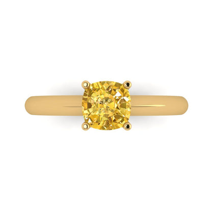 1 cttw Zirconia Simulated Yellow Diamond Solitaire  Engagement Ring - Solid Yellow Gold (VVS1, Cushion Cut,6mm)
