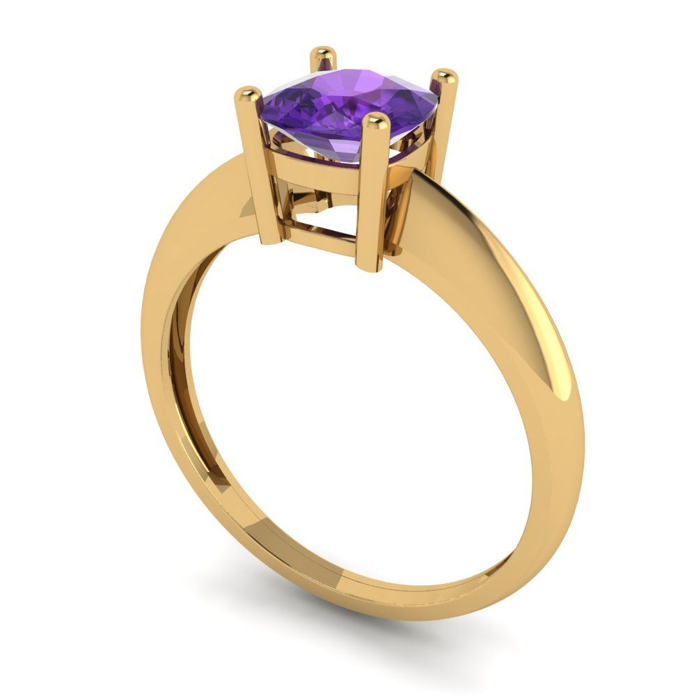 1 cttw Natural Amethyst Solitaire  Engagement Ring - Solid Yellow Gold (VVS1, Cushion Cut,6mm)
