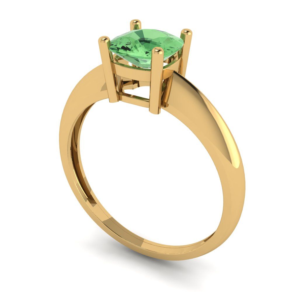 1 cttw Zirconia Simulated Green Diamond Solitaire  Engagement Ring - Solid Gold (VVS1, Cushion Cut,6mm)